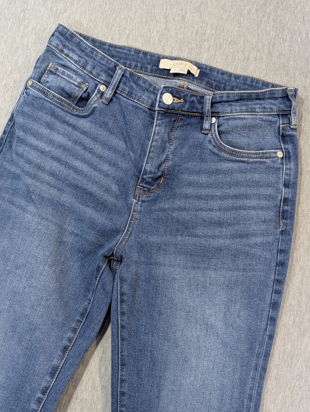 Loft High Waist Relaxed Straight Jeans Women's 6 Blue Wiskering